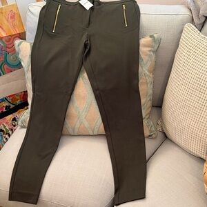 LOFT Dark Olive Trousers with Gold Zipper Details